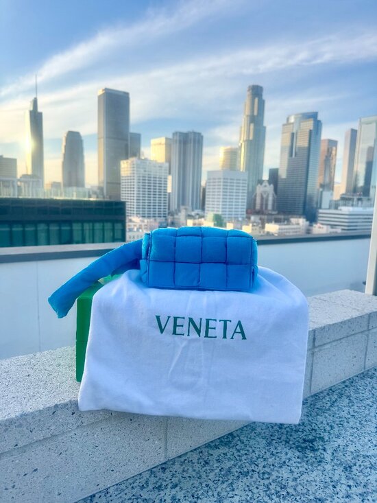 Bottega Veneta Handbags - Bottega Veneta Padded Intrecciato Nylon Cassette Bag in Pool Blue